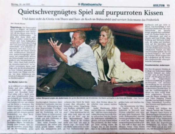 Presse: Jedermann bei den Schlossfestspielen: Quietschvergnügtes Spiel auf purpurroten Kissen